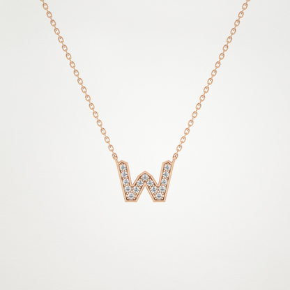 0.084 TCW Round Lab Grown Diamond W Initial Pendant Necklace