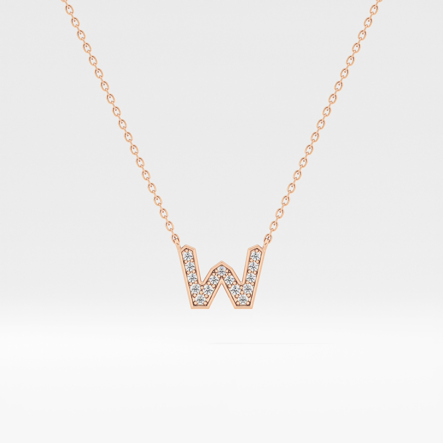 0.084 TCW Round Lab Grown Diamond W Initial Pendant Necklace