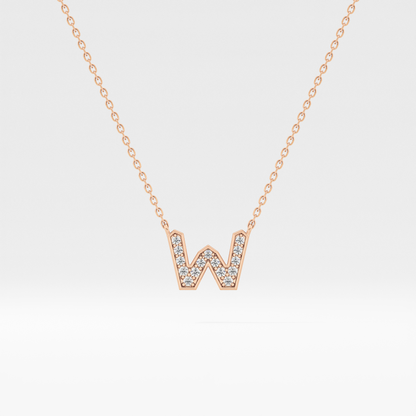 0.084 TCW Round Lab Grown Diamond W Initial Pendant Necklace