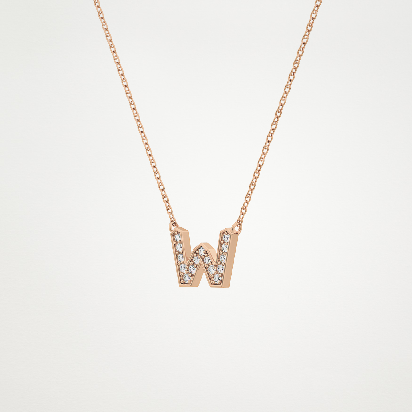 0.084 TCW Round Lab Grown Diamond W Initial Pendant Necklace