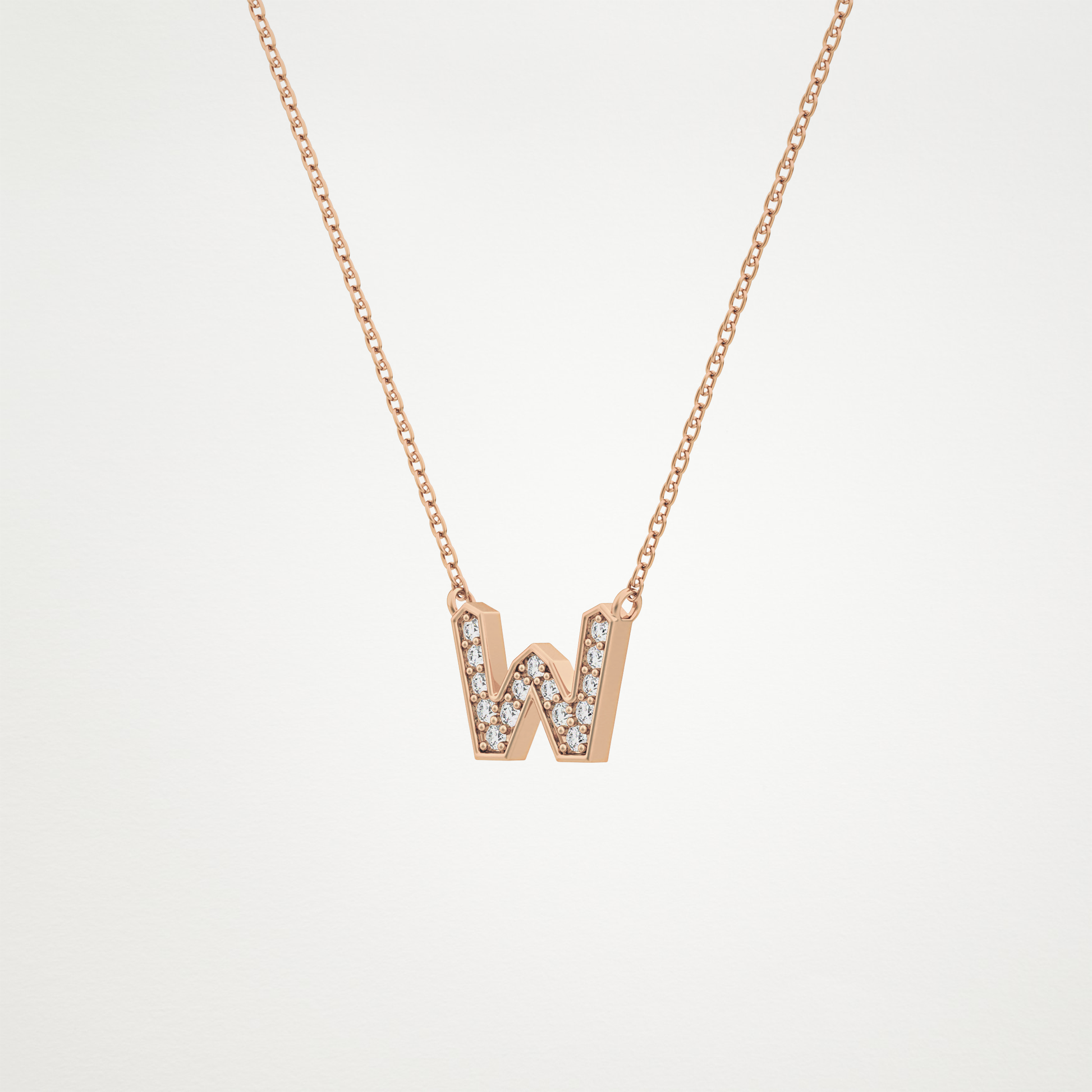 0.084 TCW Round Lab Grown Diamond W Initial Pendant Necklace