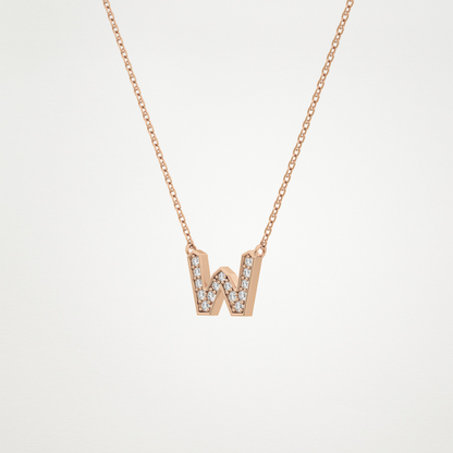 0.084 TCW Round Lab Grown Diamond W Initial Pendant Necklace