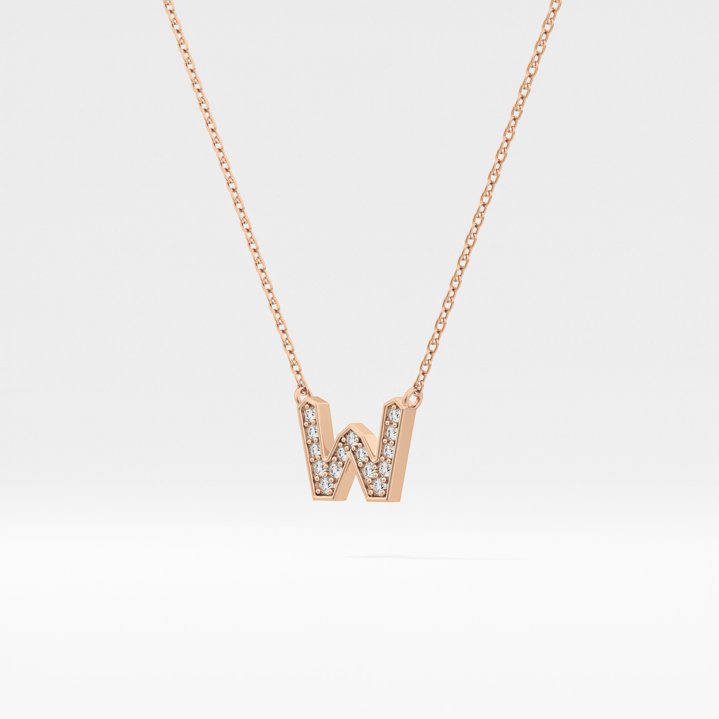 0.084 TCW Round Lab Grown Diamond W Initial Pendant Necklace