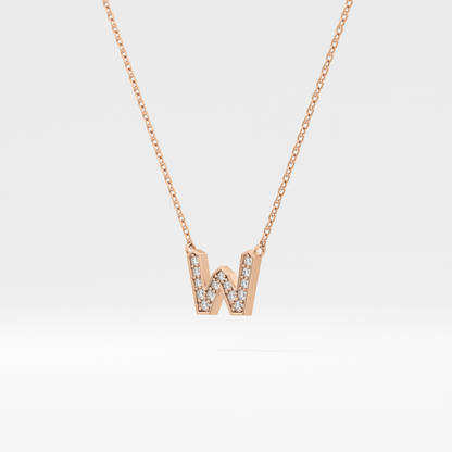 0.084 TCW Round Lab Grown Diamond W Initial Pendant Necklace
