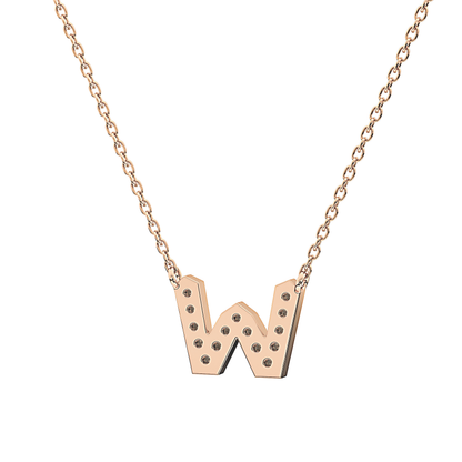 0.084 TCW Round Lab Grown Diamond W Initial Pendant Necklace