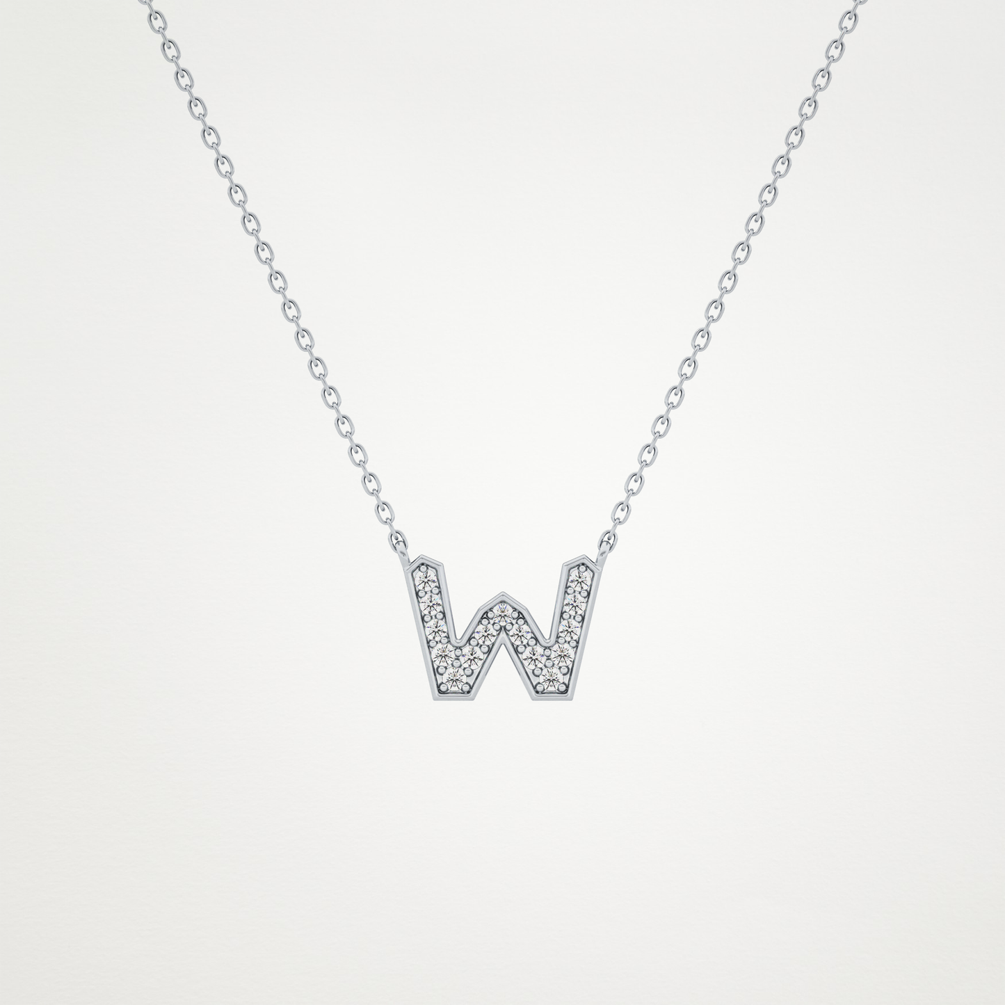 0.084 TCW Round Lab Grown Diamond W Initial Pendant Necklace
