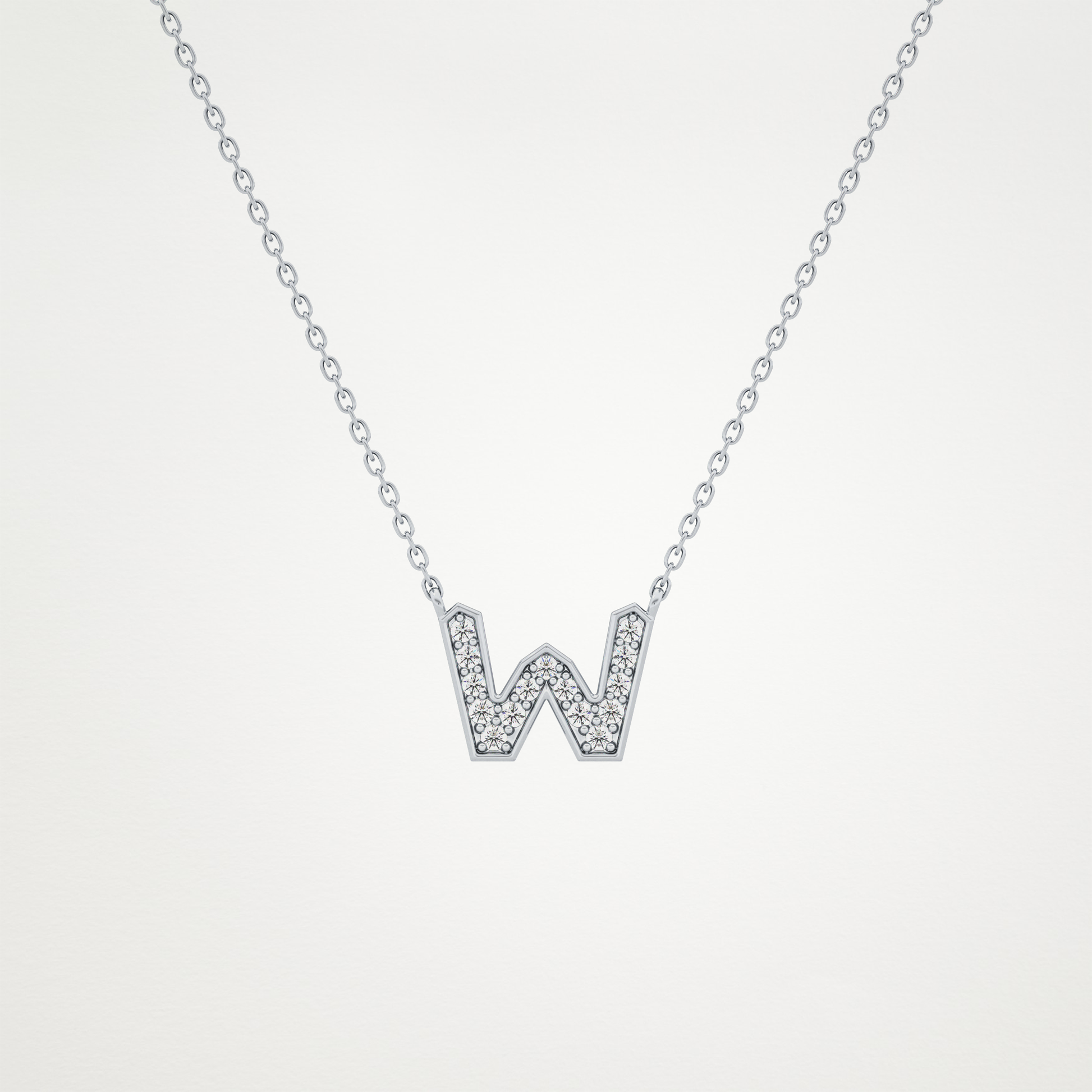 0.084 TCW Round Lab Grown Diamond W Initial Pendant Necklace