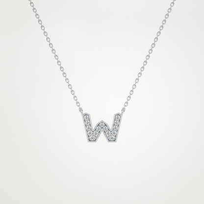 0.084 TCW Round Lab Grown Diamond W Initial Pendant Necklace