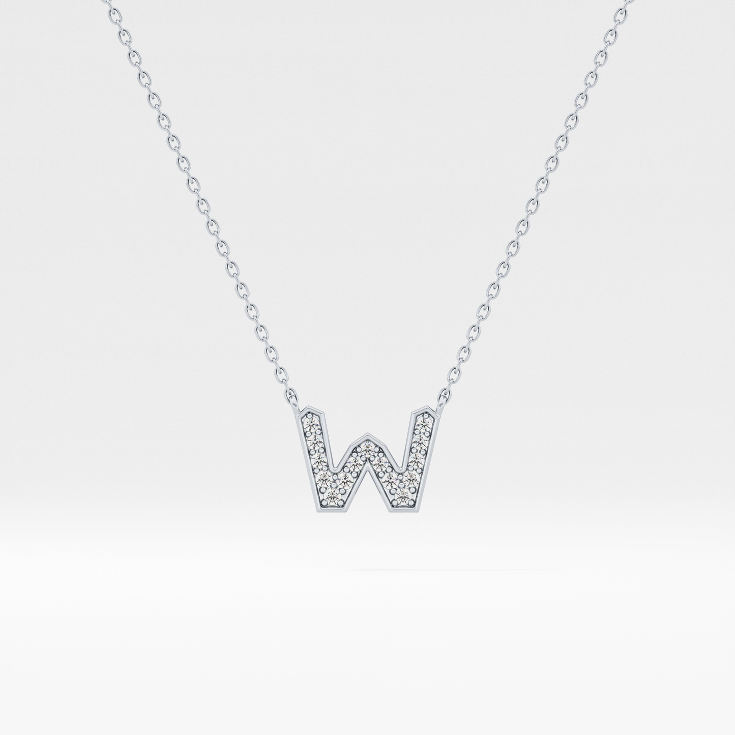 0.084 TCW Round Lab Grown Diamond W Initial Pendant Necklace