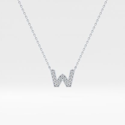 0.084 TCW Round Lab Grown Diamond W Initial Pendant Necklace