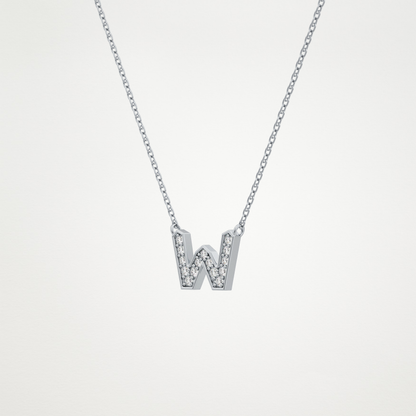 0.084 TCW Round Lab Grown Diamond W Initial Pendant Necklace