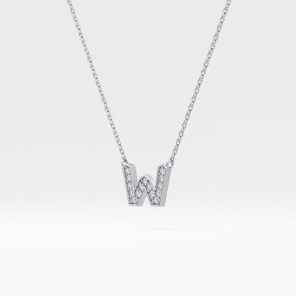0.084 TCW Round Lab Grown Diamond W Initial Pendant Necklace