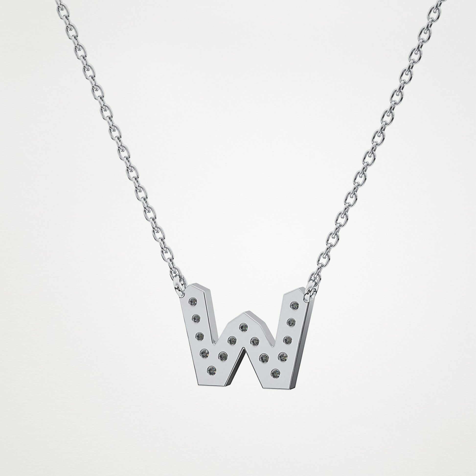 0.084 TCW Round Lab Grown Diamond W Initial Pendant Necklace