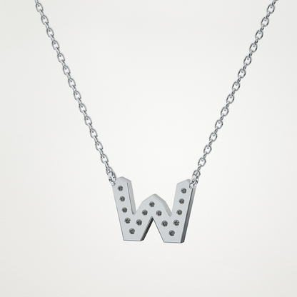 0.084 TCW Round Lab Grown Diamond W Initial Pendant Necklace