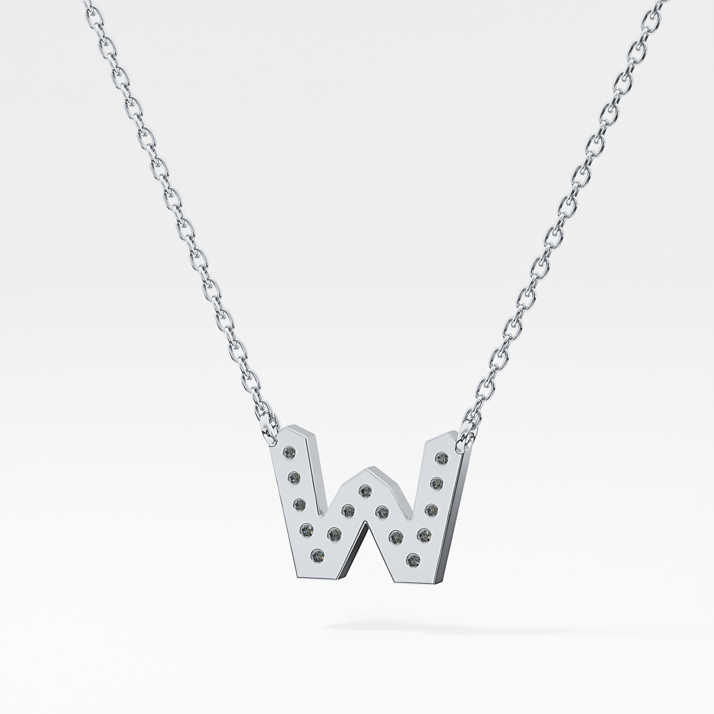 0.084 TCW Round Lab Grown Diamond W Initial Pendant Necklace