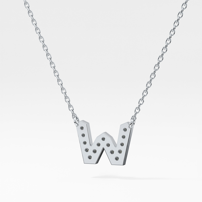 0.084 TCW Round Lab Grown Diamond W Initial Pendant Necklace