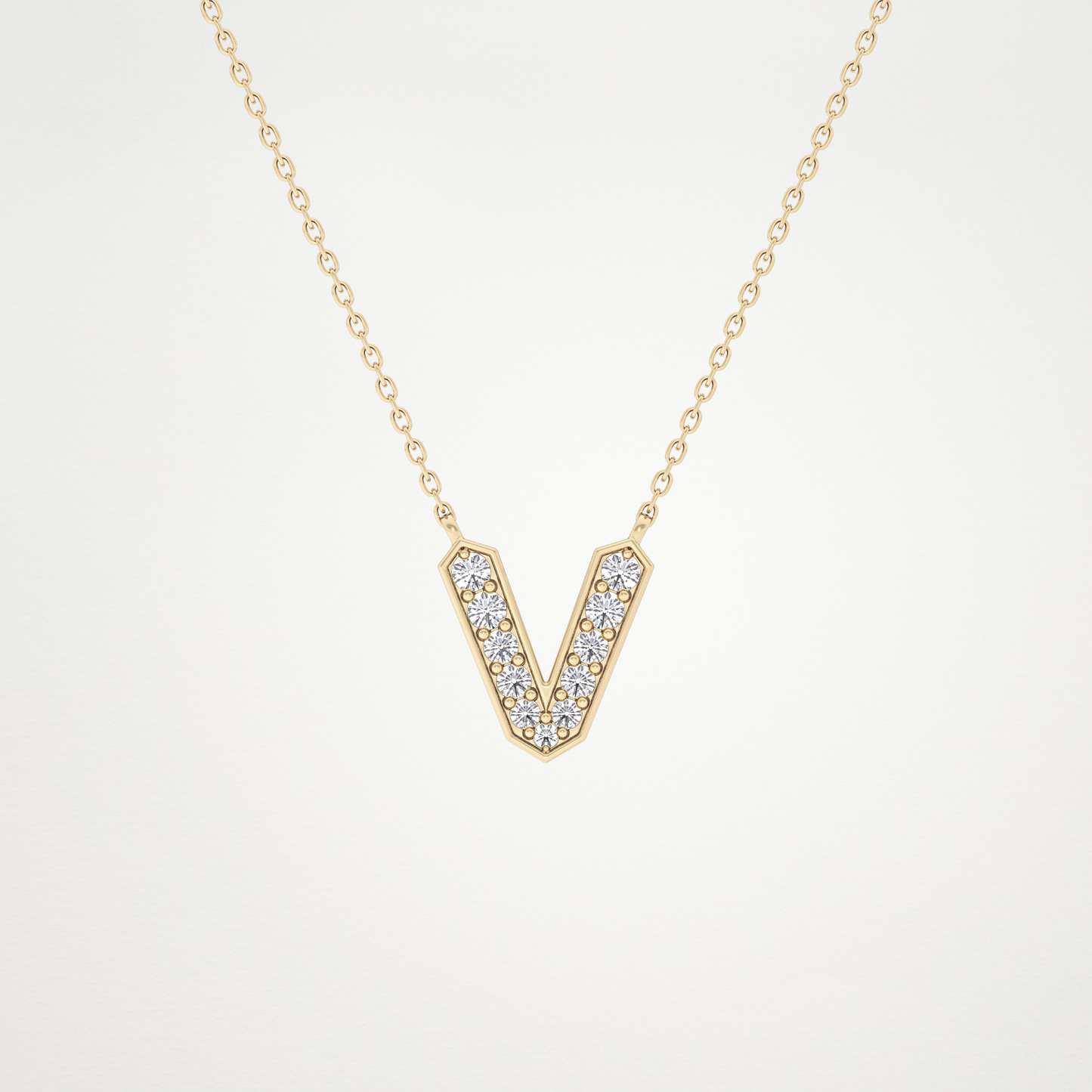 0.178 TCW Round Lab Grown Diamond V Initial Pendant Necklace