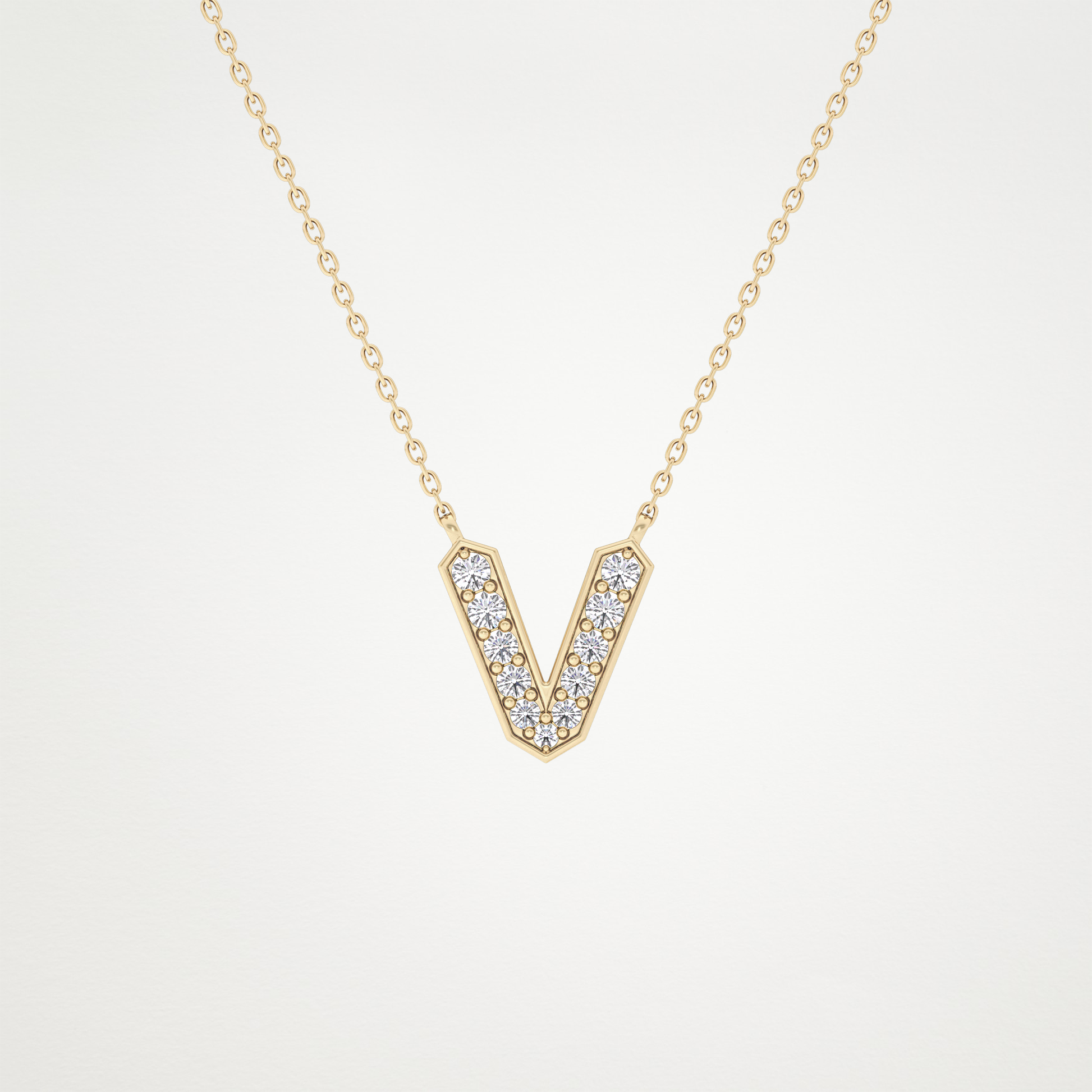 0.178 TCW Round Lab Grown Diamond V Initial Pendant Necklace