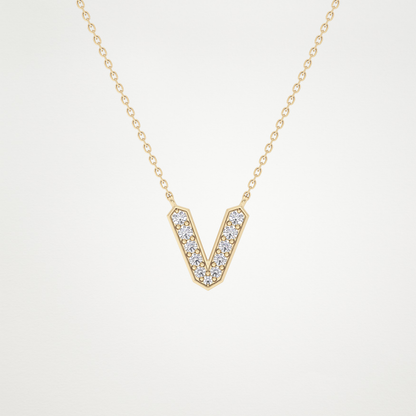 0.178 TCW Round Lab Grown Diamond V Initial Pendant Necklace