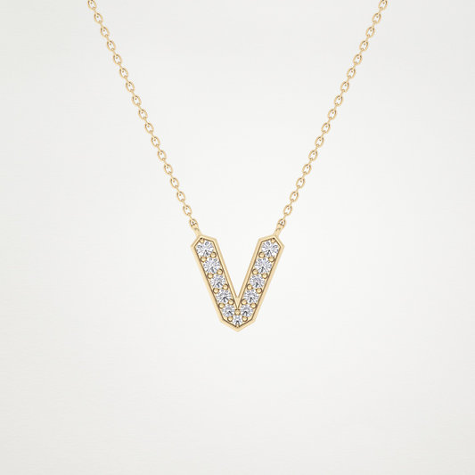 0.178 TCW Round Lab Grown Diamond V Initial Pendant Necklace