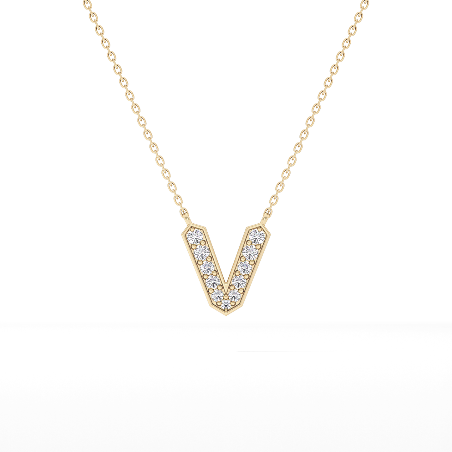 0.178 TCW Round Lab Grown Diamond V Initial Pendant Necklace