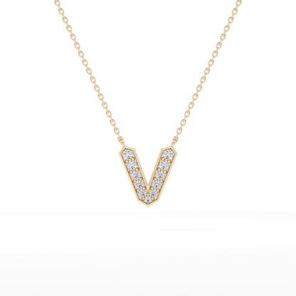 0.178 TCW Round Lab Grown Diamond V Initial Pendant Necklace