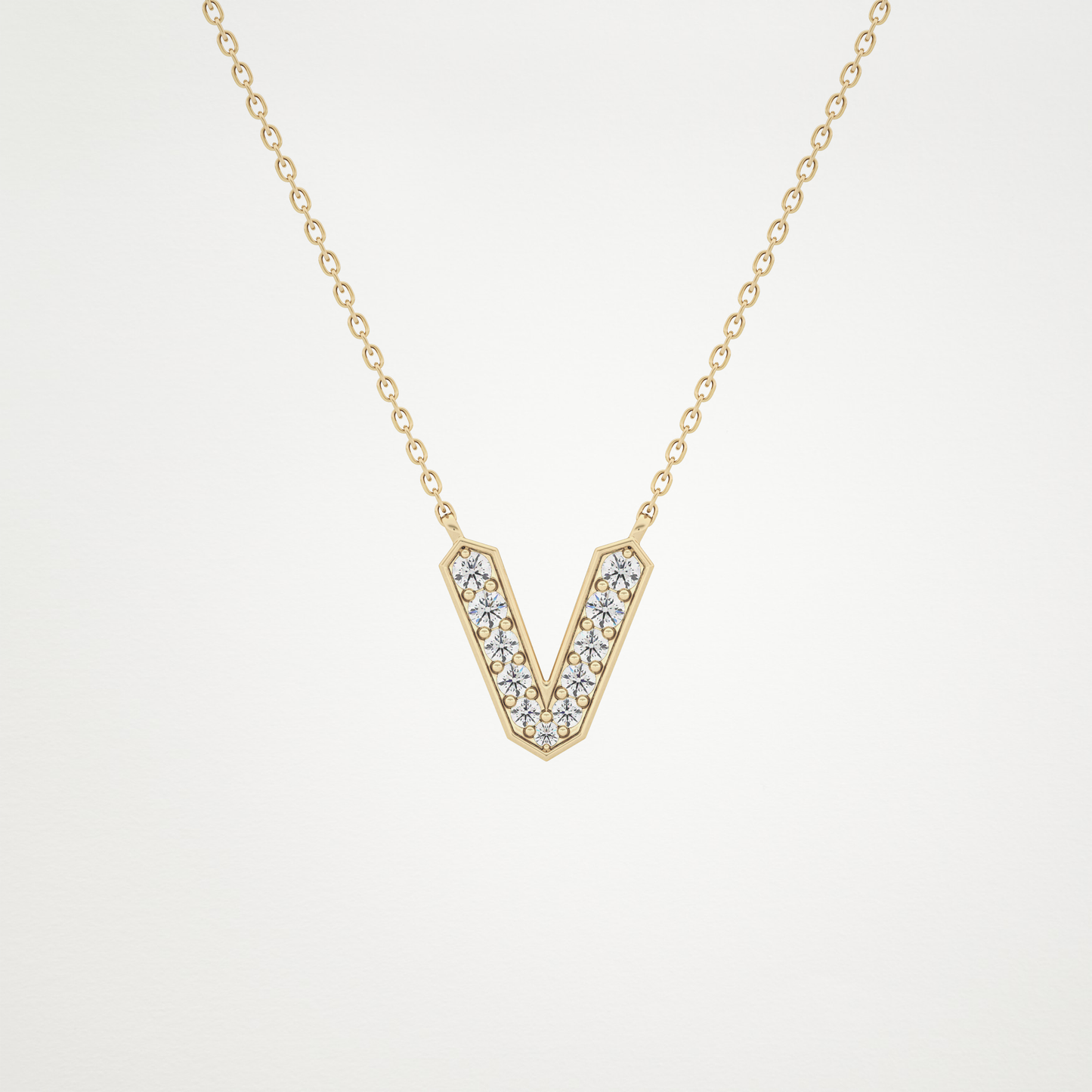 0.178 TCW Round Lab Grown Diamond V Initial Pendant Necklace
