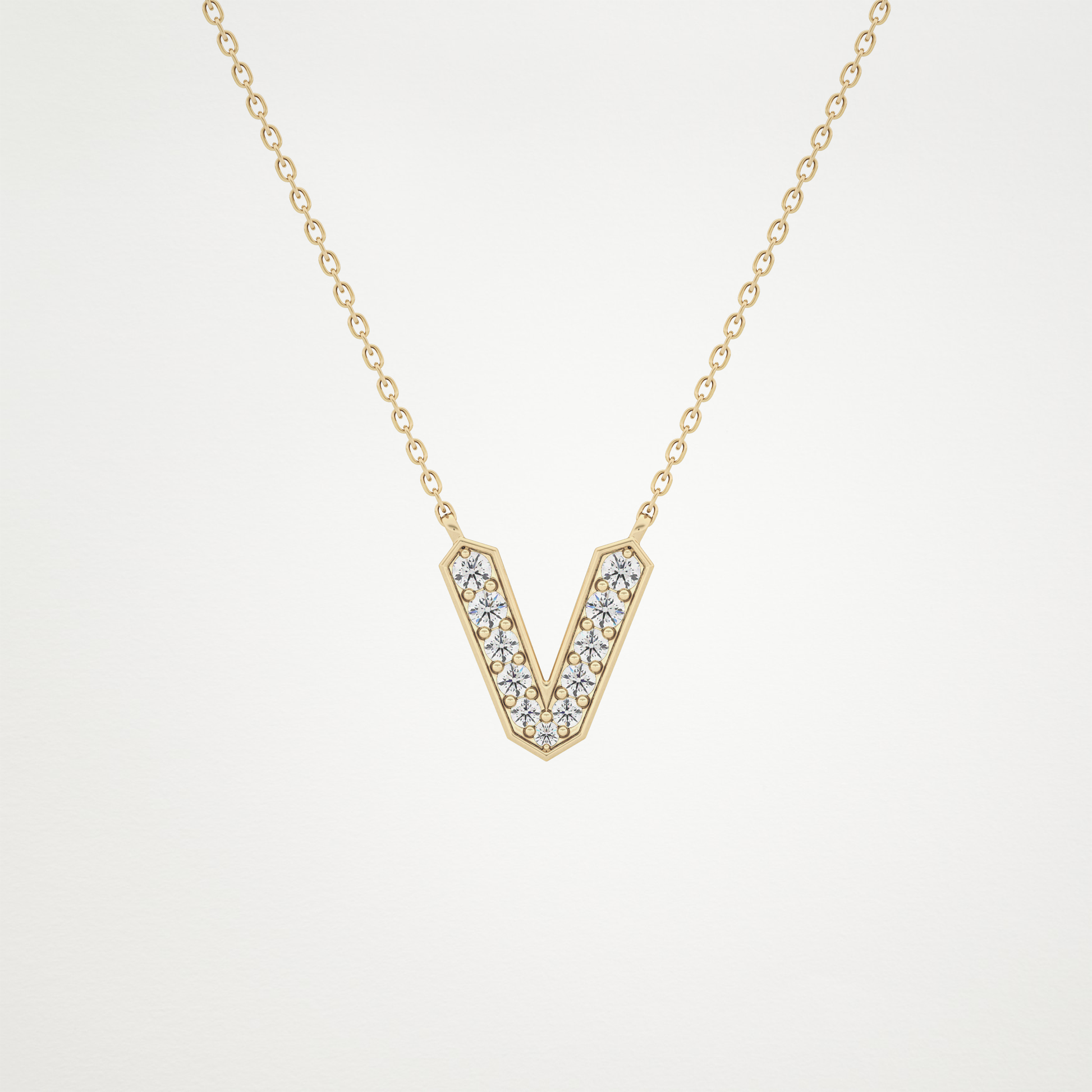 0.178 TCW Round Lab Grown Diamond V Initial Pendant Necklace