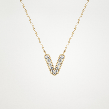 0.178 TCW Round Lab Grown Diamond V Initial Pendant Necklace