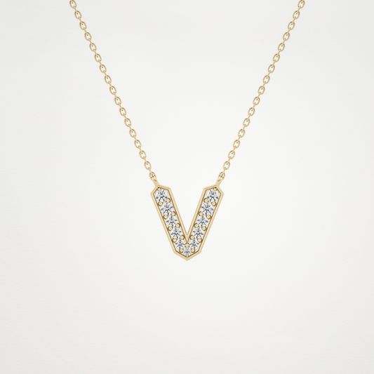 0.178 TCW Round Lab Grown Diamond V Initial Pendant Necklace