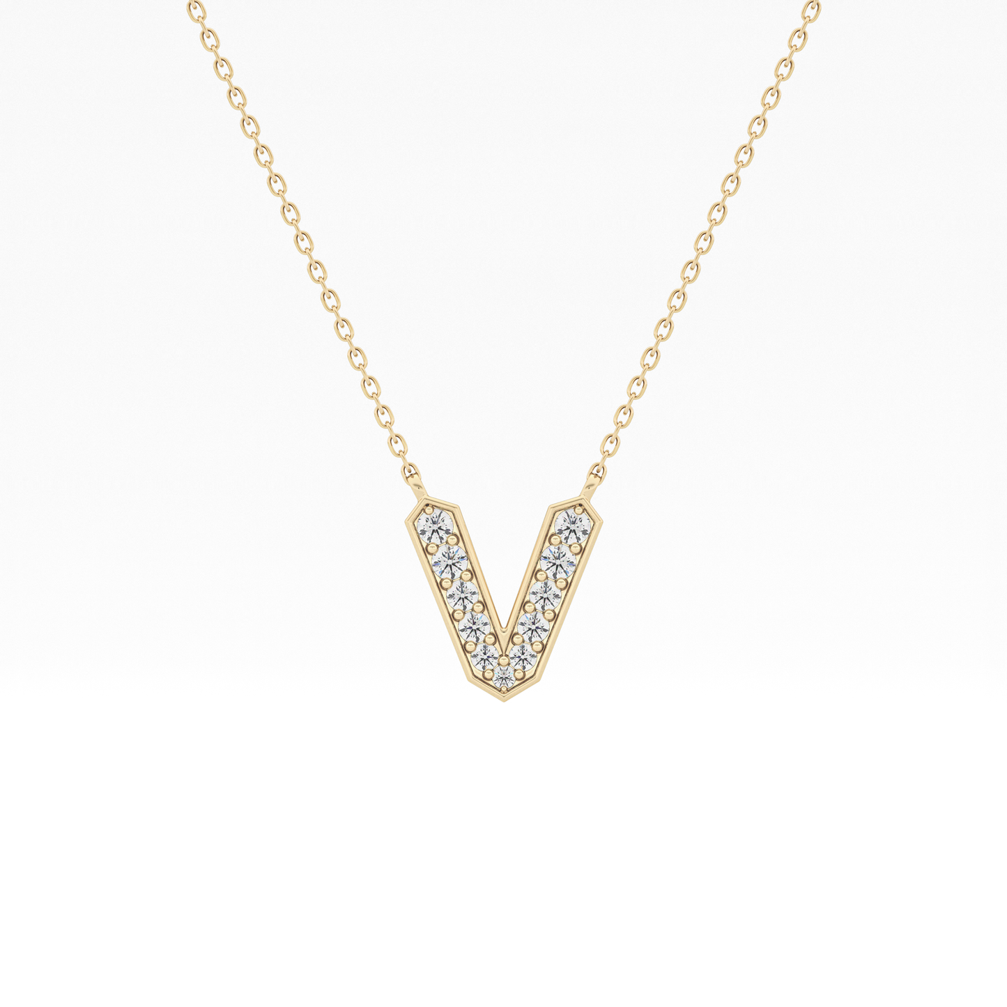 0.178 TCW Round Lab Grown Diamond V Initial Pendant Necklace