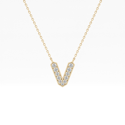 0.178 TCW Round Lab Grown Diamond V Initial Pendant Necklace