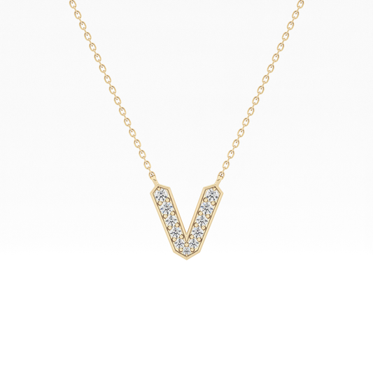 0.178 TCW Round Lab Grown Diamond V Initial Pendant Necklace