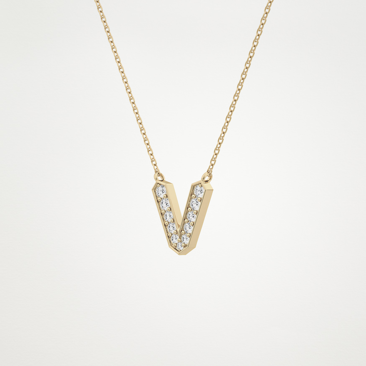 0.178 TCW Round Lab Grown Diamond V Initial Pendant Necklace