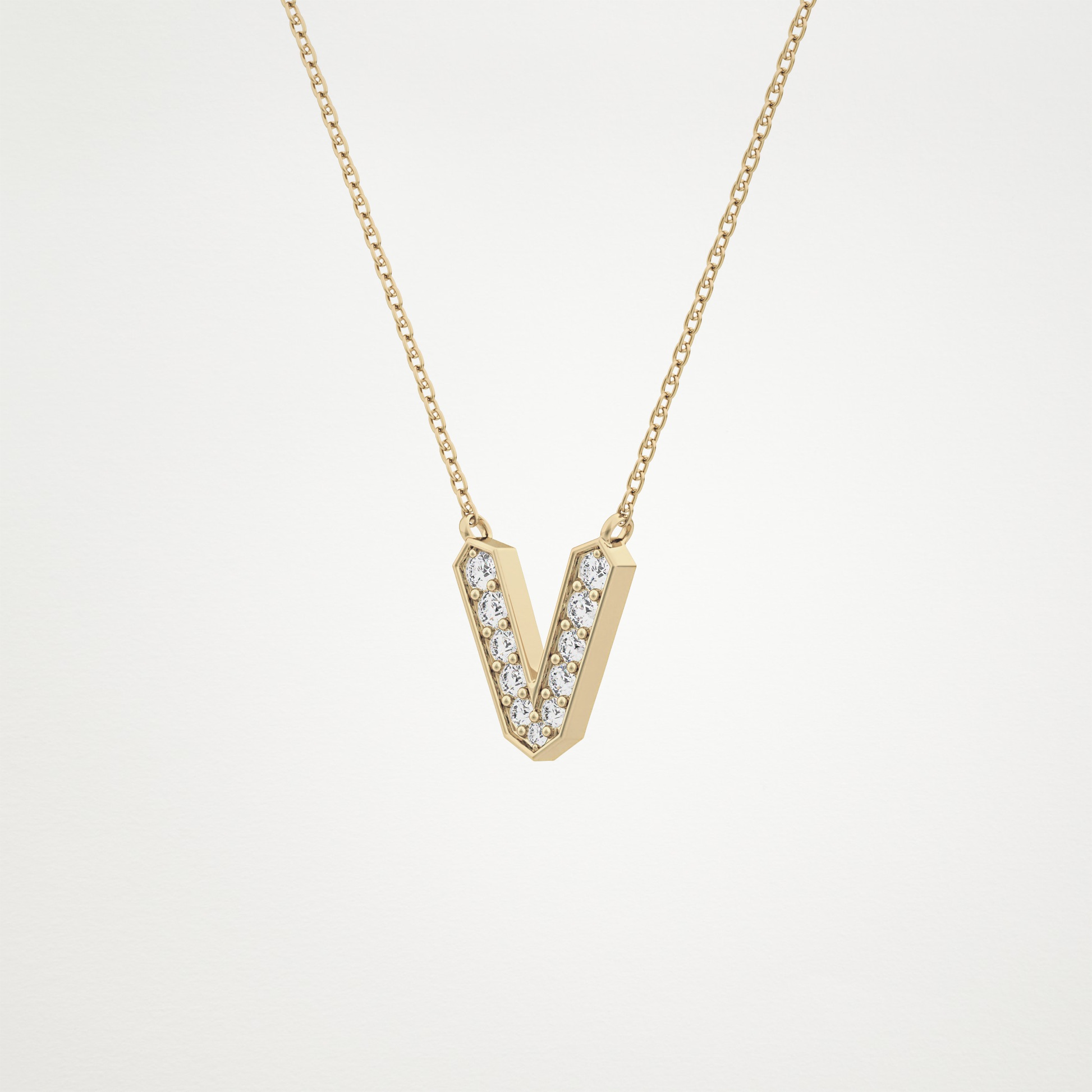 0.178 TCW Round Lab Grown Diamond V Initial Pendant Necklace