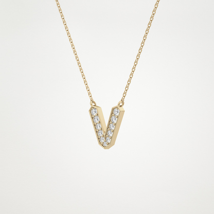 0.178 TCW Round Lab Grown Diamond V Initial Pendant Necklace