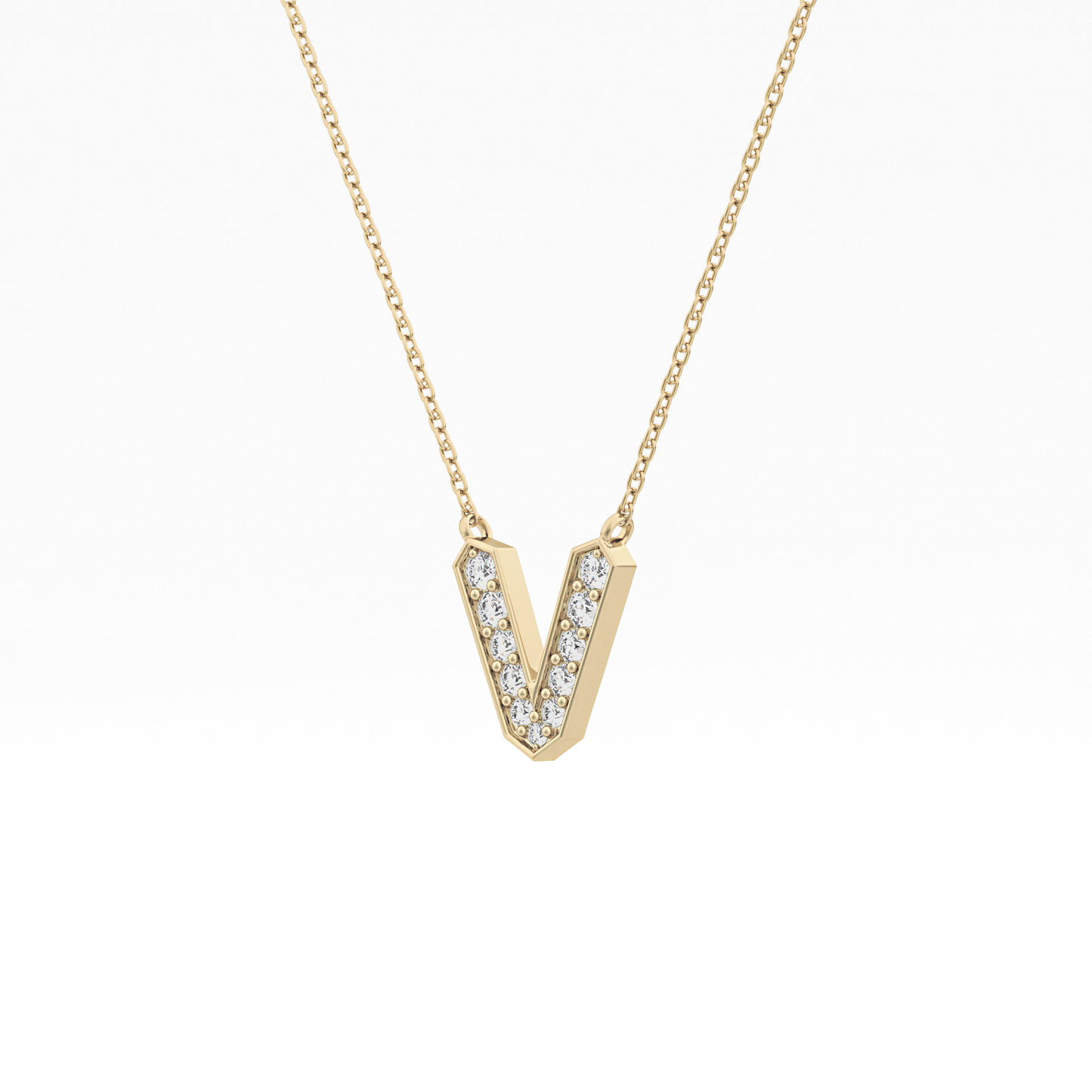 0.178 TCW Round Lab Grown Diamond V Initial Pendant Necklace