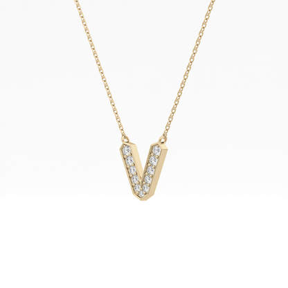 0.178 TCW Round Lab Grown Diamond V Initial Pendant Necklace