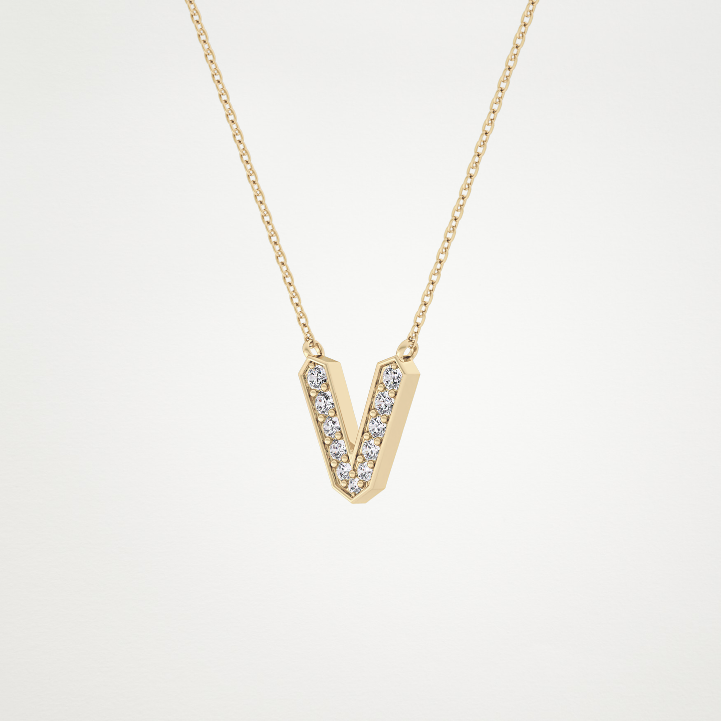 0.178 TCW Round Lab Grown Diamond V Initial Pendant Necklace