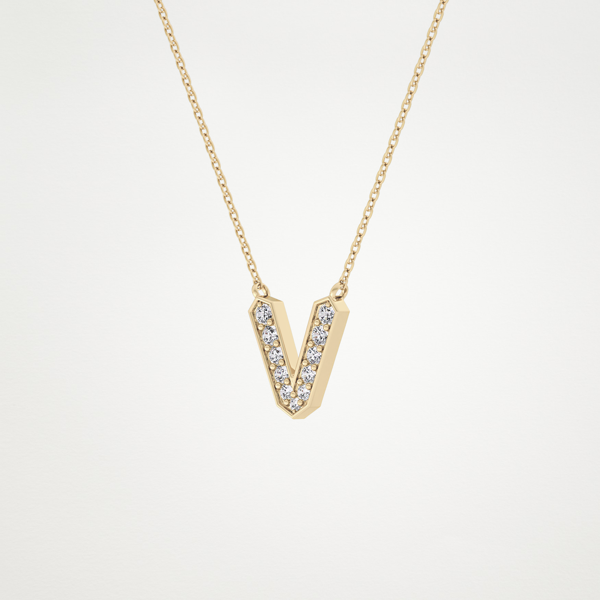 0.178 TCW Round Lab Grown Diamond V Initial Pendant Necklace