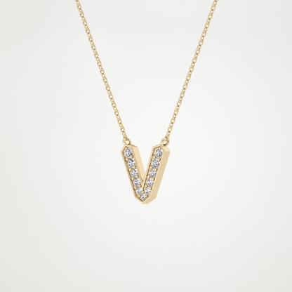 0.178 TCW Round Lab Grown Diamond V Initial Pendant Necklace