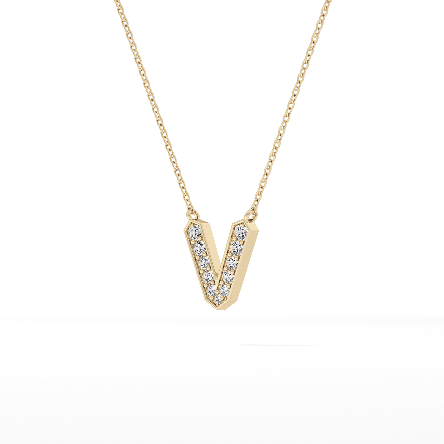 0.178 TCW Round Lab Grown Diamond V Initial Pendant Necklace
