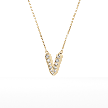 0.178 TCW Round Lab Grown Diamond V Initial Pendant Necklace