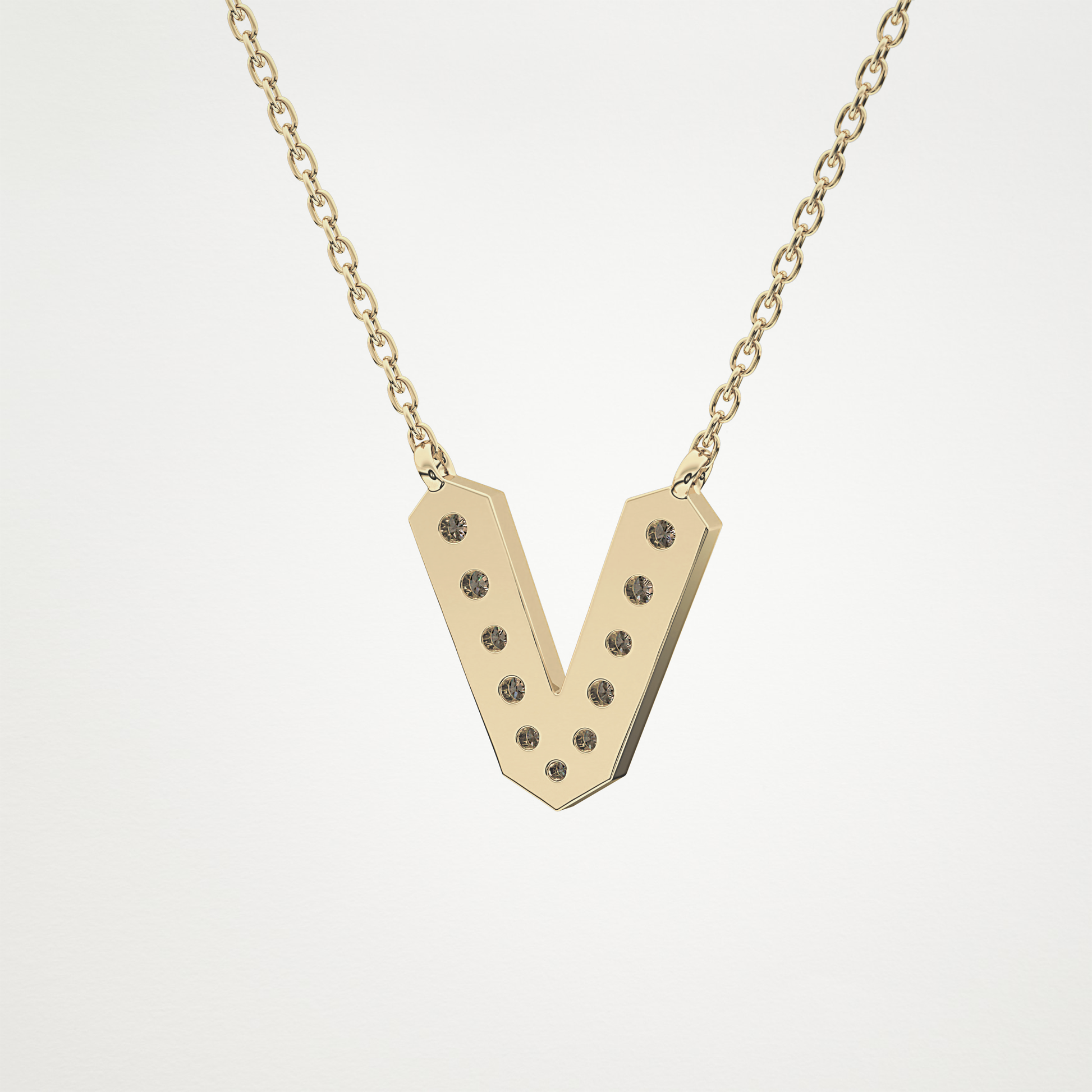 0.178 TCW Round Lab Grown Diamond V Initial Pendant Necklace