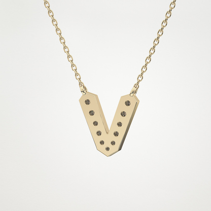 0.178 TCW Round Lab Grown Diamond V Initial Pendant Necklace