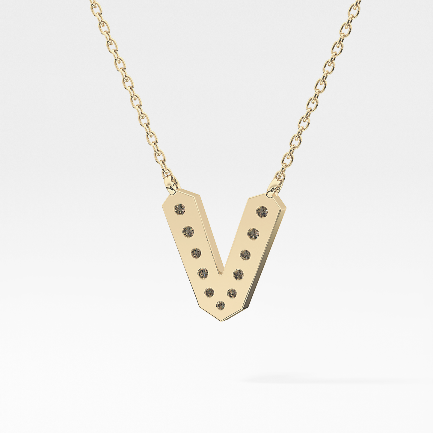 0.178 TCW Round Lab Grown Diamond V Initial Pendant Necklace