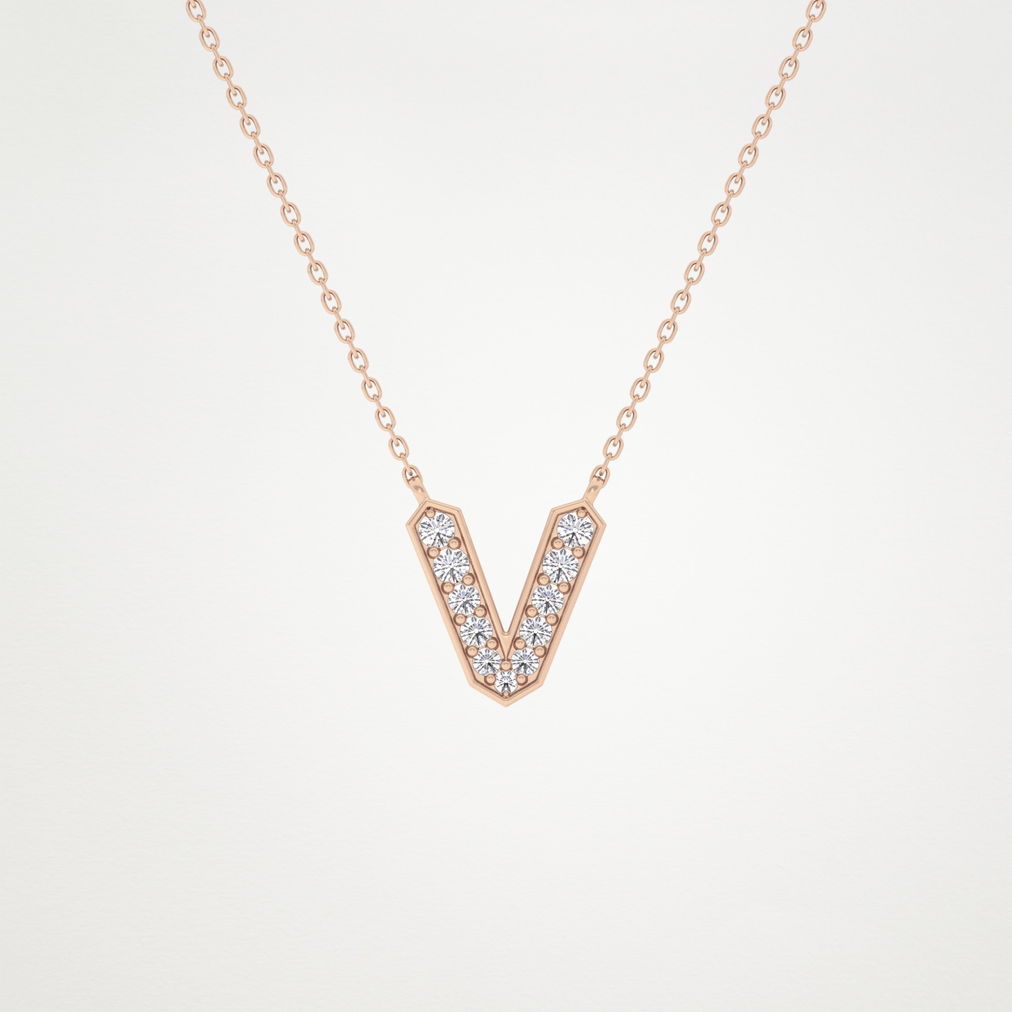 0.178 TCW Round Lab Grown Diamond V Initial Pendant Necklace