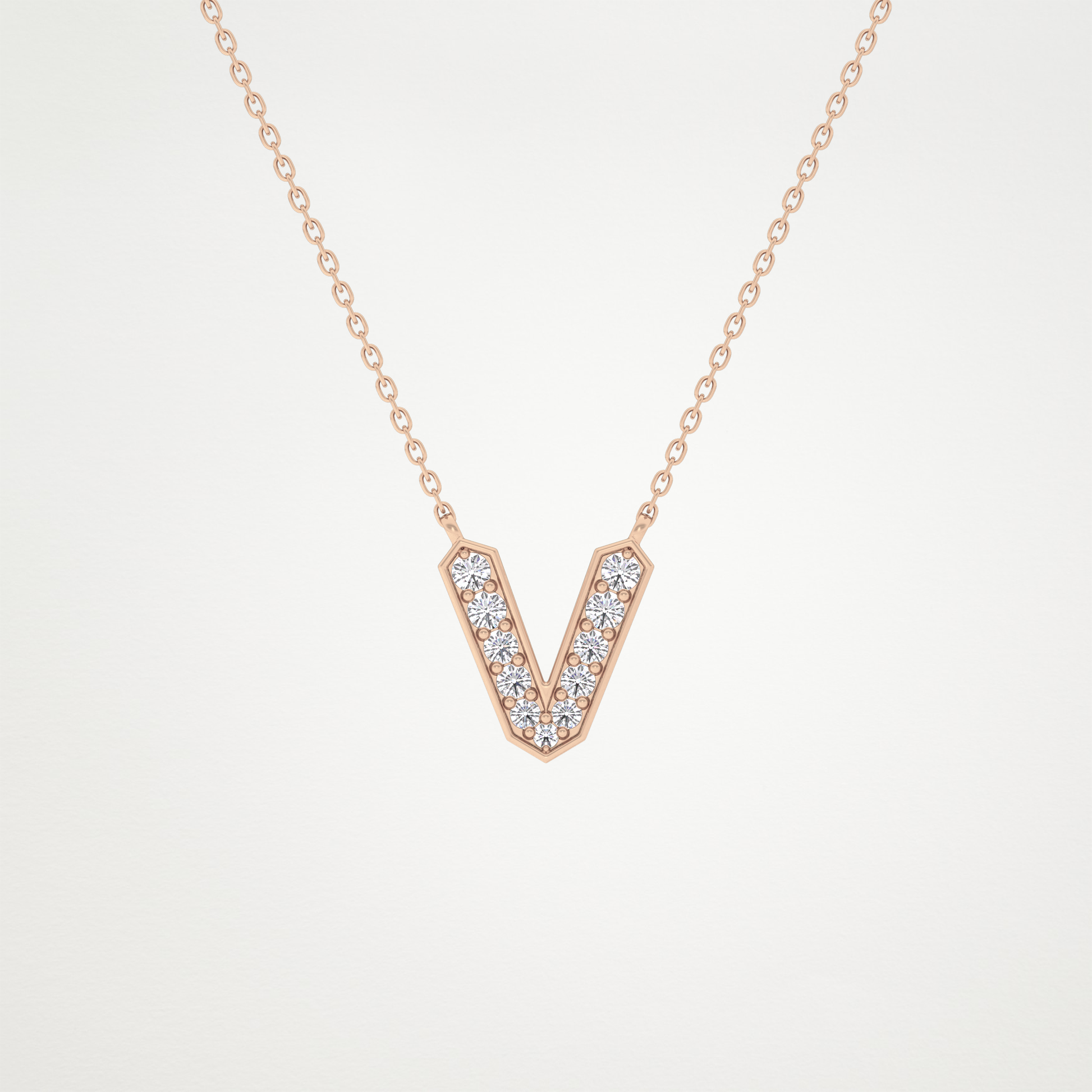 0.178 TCW Round Lab Grown Diamond V Initial Pendant Necklace