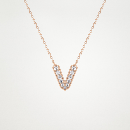 0.178 TCW Round Lab Grown Diamond V Initial Pendant Necklace