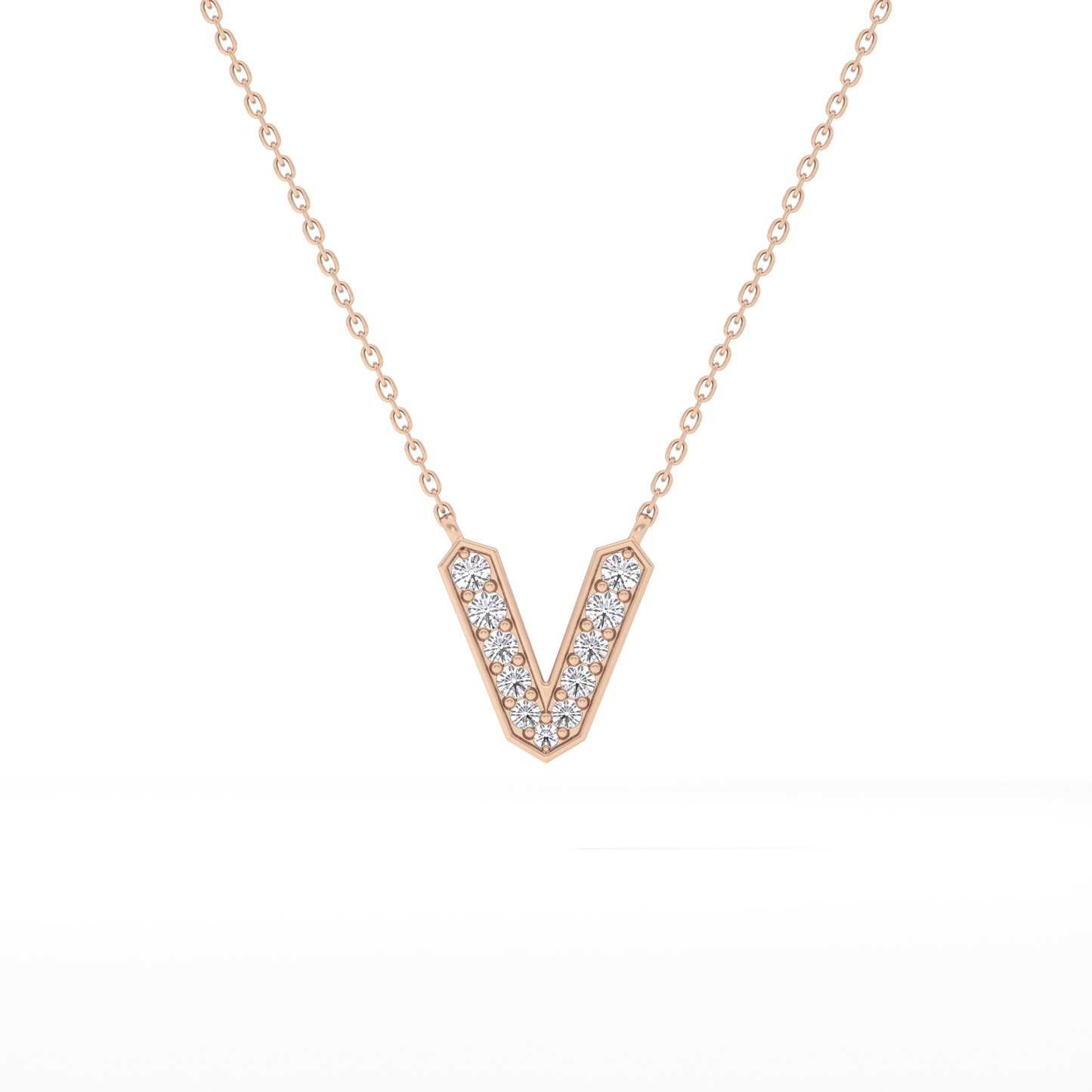 0.178 TCW Round Lab Grown Diamond V Initial Pendant Necklace